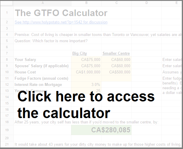 Preview of the GTFO calculator on Google Sheets