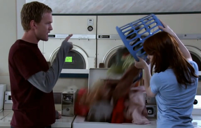 Still from Dr. Horrible -- all the laundry dumped in in one bunch.